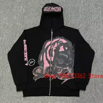 Куртка «Кактус Джек» Толстовка на молнии с буквенным узором вспенивании Классическая черная флисовая толстовка с капюшоном Унисекс Уличный пуловер UTOPIA