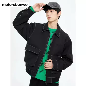 Куртка Metersbonwe Мужская с воротником-лодочкой, свободная однотонная Повседневная Верхняя одежда на молнии, карго, весна-осень