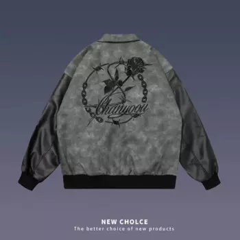 Куртка мужская демисезонная из ПУ кожи, с вышивкой