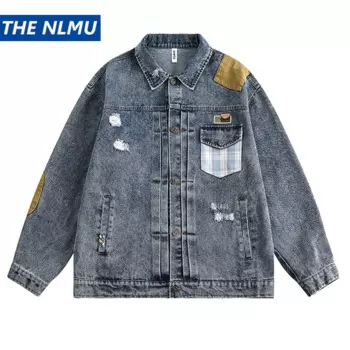 Куртка мужская джинсовая в стиле Харадзюку, винтажная уличная одежда в стиле хип-хоп, джинсовая куртка оверсайз в стиле ретро