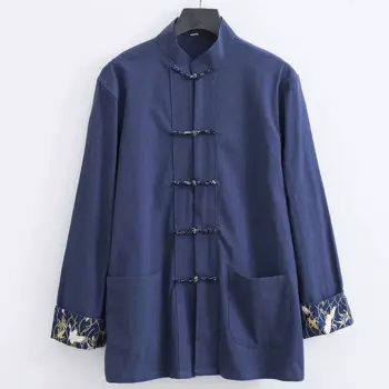 Куртка мужская из хлопка и льна, Свободная Повседневная Туника в китайском стиле, костюм Тан, большие размеры, весна-осень