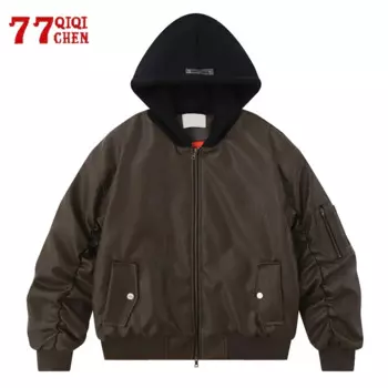 Куртка мужская из искусственной кожи, винтажный однотонный мотоциклетный пиджак с капюшоном и несколькими карманами, модная повседневная Свободная куртка-бомбер, осень