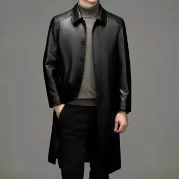 Куртка мужская из натуральной кожи, повседневный тренчкот, модная длинная куртка, свободная одежда, весна-осень