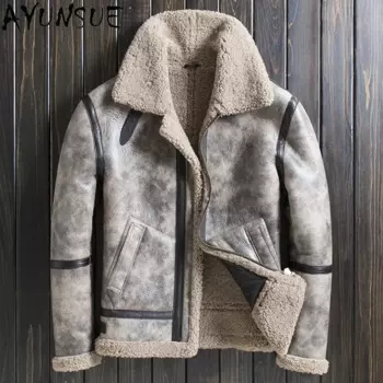 Куртка мужская из овечьей кожи AYUNSUE, зимняя, мотоциклетная, LXR1069, 2020