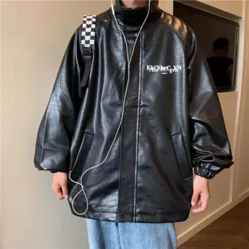 Куртка мужская из ПУ кожи, в американском стиле