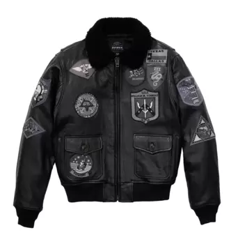 Куртка мужская летная из овечьей кожи, с вышивкой