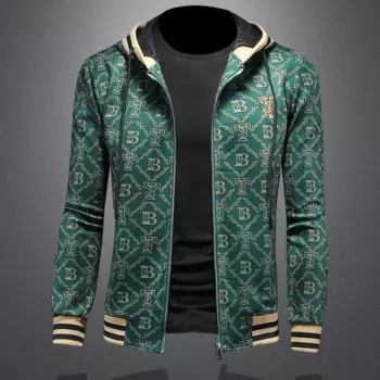 Куртка мужская приталенная с капюшоном и принтом