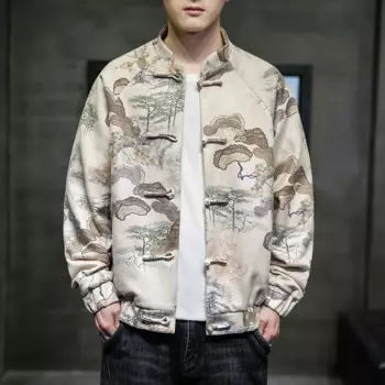 Куртка мужская с длинным рукавом и принтом, свободная повседневная одежда для выступлений, китайский традиционный кардиган, весна-лето