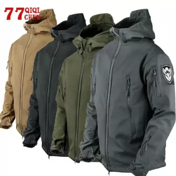Куртка мужская тактическая из мягкой кожи акулы, военная ветрозащитная Водонепроницаемая армейская Боевая куртка с капюшоном, Бомбер, пальто для мужчин
