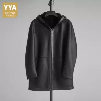 Куртка мужская зимняя из овечьей шерсти, с капюшоном