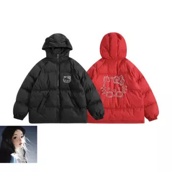 Куртка на молнии для мужчин и женщин, утепленная парка с вышивкой, с жемчужинами, кошками, этикетками, на зиму, водонепроницаемые ветрозащитные куртки с капюшоном