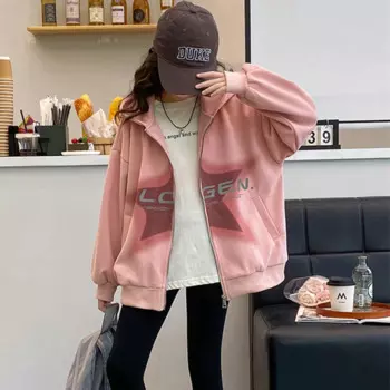 Куртка с капюшоном для девочек на весну и осень, Модный и стильный, осенний кардиган с капюшоном, свитшот для девочек, Повседневная осенняя