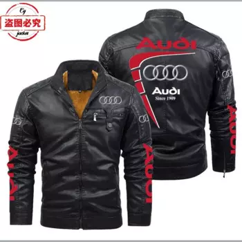 Куртка с логотипом автомобиля на заказ, ветрозащитная зимняя плюс бархатная теплая мужская куртка из искусственной кожи Audi, мужская однотонная куртка