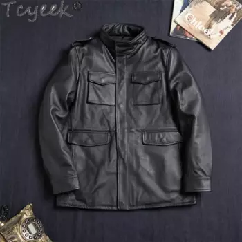 Куртка Tcyeek мужская из натуральной воловьей кожи, мотоциклетная одежда, полупальто Safaried M65