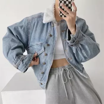 Куртка Женская бейсбольная из денима, базовое пальто, Зимняя женская однотонная Повседневная Верхняя одежда с длинным рукавом, хлопковые толстые теплые джинсовые пальто