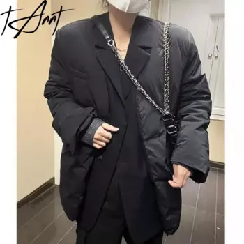 Куртка женская черная составного кроя, на осень/зиму