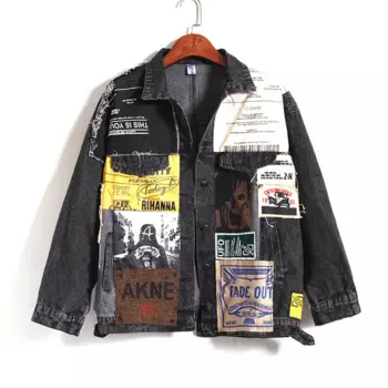 Куртка женская джинсовая комбинированная, ковбойская верхняя одежда с потертостями и карманами, уличная одежда, свободная короткая джинсовая куртка, черный цвет