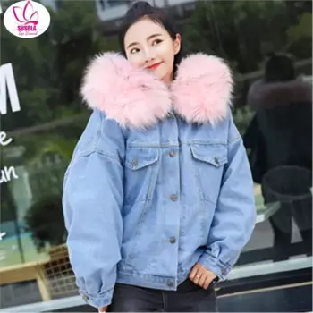 Куртка женская джинсовая с капюшоном, х/б, зимняя