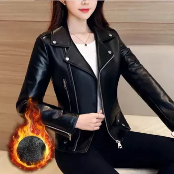 Куртка женская из ПУ кожи, на осень/зиму