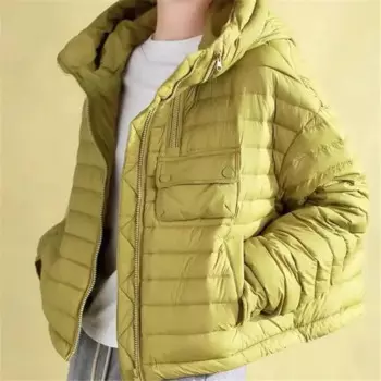 Куртка женская с капюшоном, модный теплый однотонный пуховик на молнии, с несколькими карманами, в Литературном стиле, Простая Офисная Повседневная Верхняя одежда, осень-зима