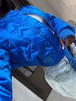 Куртки-бомберы с хлопковой подкладкой и звездами, модное короткое стеганое пальто с воротником-стойкой на молнии, 2024, осенне-зимняя теплая университетская куртка, топы синего цвета