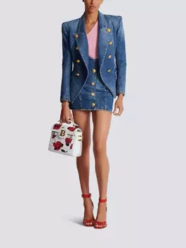 Куртки для женщин2k весна и лето двубортные хлопковые джинсовые пальто с длинными рукавами и v-образным вырезом2024 повседневная джинсовая куртка с талией женская