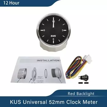 KUS универсальные автомобильные часы для лодки 12В 24В с красной подсветкой 52 мм круглые автомобильные аксессуары для яхты 12 часов