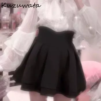 Kuzuwata Необычные маленькие желтые милые изысканные юбки с высокой талией Плиссированные тонкие шорты Япония Универсальные повседневные женские Mujer Falda