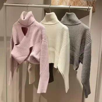 Kuzuwata японская водолазка женские Pull Femme однотонные двусторонние джемперы с длинными рукавами крест-накрест винтажные вязаные пуловеры свитера