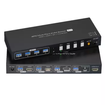 KVM-переключатель с 2 HDMI + Displayport Thunderbolt4 KVM-переключатели 4 K @ 144 Гц для 4 компьютеров, совместное использование 1 монитора и принтера для клавиатуры и мыши