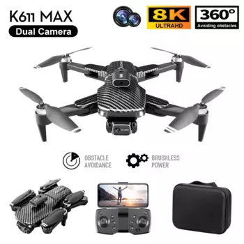 Квадрокоптер K611 MAX Профессиональный бесщеточный, обход препятствий, 8K Двойная камера, оптический поток, позиционирование, складная Антенна FPV 2024 dron