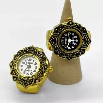 Кварцевые часы на палец, маленькие часы с эластичным ремешком из сплава, женские кольца, ювелирные часы, винтажные Цветочные женские кварцевые часы с розовым ремешком