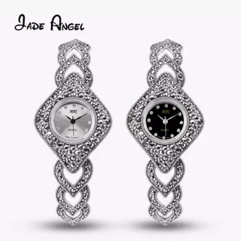 Кварцевые наручные часы с нефритовым ангелом, цвет под серебро, марказитовый, винтажный циферблат в форме алмаза, браслет для часов с ремешком для часов 13 мм