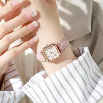 Кварцевые наручные часы с ремнем, женские часы с римскими цифрами, модные повседневные студенческие часы, женские повседневные простые квадратные часы Reloj De Mujer