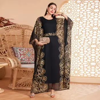 KY907 Мусульманское свободное свободное свободное платье с длинными рукавами и вышивкой