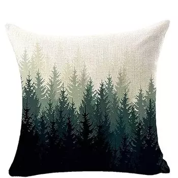 Льняная декоративная наволочка с зимним пейзажем 40x40 см