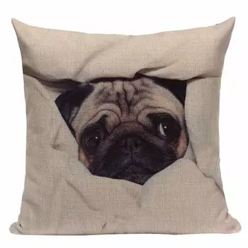 Льняная наволочка с принтом мопса Pumelo Tree