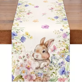 Льняная скатерть-дорожка Easter Bunny Floral