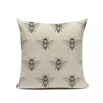 Льняной чехол для подушки CANIRICA с принтом пчела
