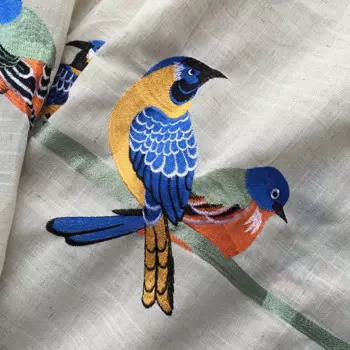 Льняные тюлевые занавески tiyana с вышивкой птиц белые