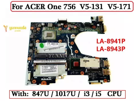 LA-8941P для ACER One 756 LA-8943P V5-171, материнская плата для ноутбука с Pentium CPU I3 I5 2TH 3TH, протестирована хорошо