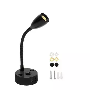 Лампа для чтения на гибкой стойке 12 В с USB Type C, быстрая зарядка, гибкая лампа 24 В для лодки, кемпера, фургона, прицепа