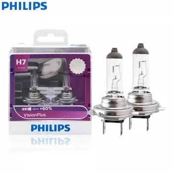 Лампа Philips VisionPlus H1 H3 H4 H7 H11 9003 9005 9006 HB2 HB3 HB4 VP 12 В + 60% яркая аналогичная Автомобильная галогенная фара, противотуманные фары, 2 шт.