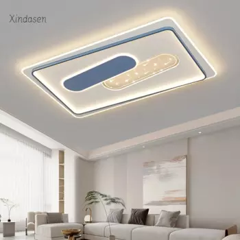 Лампа светодиодный потолочный светильник с регулируемой яркостью для гостиной, столовой, кухни, спальни, Потолочный декор, черная, белая, простая потолочная люстра в скандинавском стиле, освещение