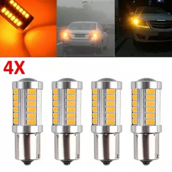 Лампочка для поворотника, 4 светодиода, 581 BAU15S PY21W, желтая, 33 светодиода, 4 лампочки, простая установка, сигнал поворота