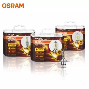 Лампы OSRAM, противотуманные, 2600K, H1, H3, H4, H7, H8, H11, H16, 9005, 9006, 12 В, 200%, желтого светильник на 60% ярче, для автомобиля, галогенные лампы, OEM, 2 шт.