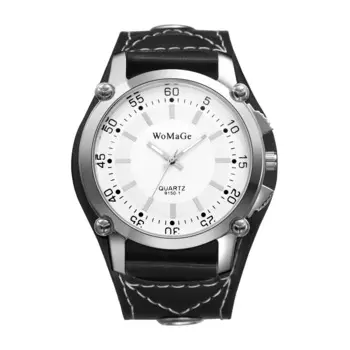 LANCARDO Мужские часы в стиле панк с кожаными манжетами, большой цифровой циферблат, аналоговые кварцевые черные мужские часы с широким ремешком в стиле рок-байкер