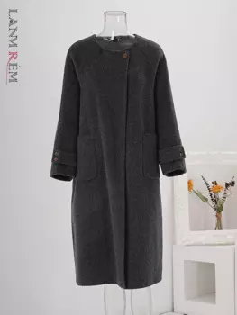 LANMREM шерстяное зимнее модное длинное пальто женское с круглым вырезом на одной пуговице однотонные куртки офисные женские 2024, новая одежда CPG2352