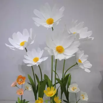 Бумажные цветы ромашки LINANUO, белые, 3 штуки