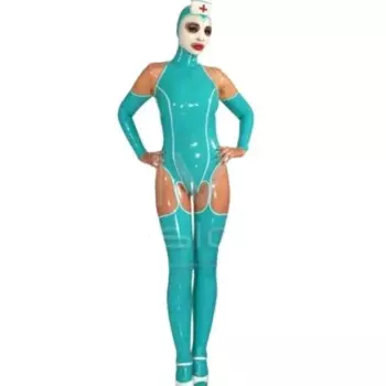 Латексная прорезиненная кожа, яркая Синяя Униформа медсестры, размер костюма